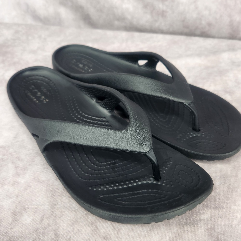 Crocs Ionic Women's Kadee II Thong Sandals Size 7 Black Comfortable Flip Flop